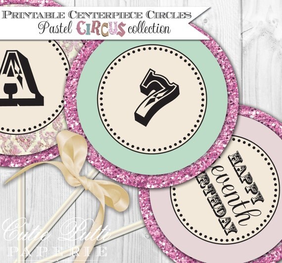 Circus Party Pastel Colors Printable 4" Custom Party Circles by Cutie Putti Paperie Il_570xn