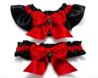 Wedding garters - bridal garters - red and black garters with camera charms - red photographer garters - red garters - red and black garters