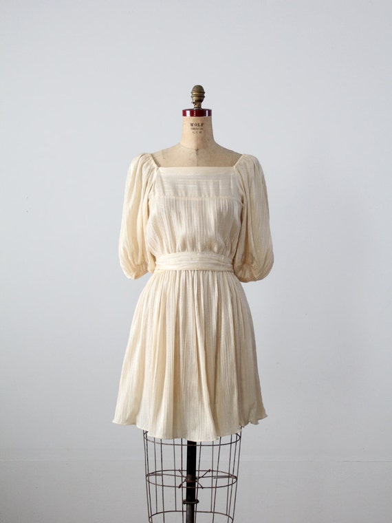 vintage 70s dress / Cream Peasant Mini Dress by 86Vintage86