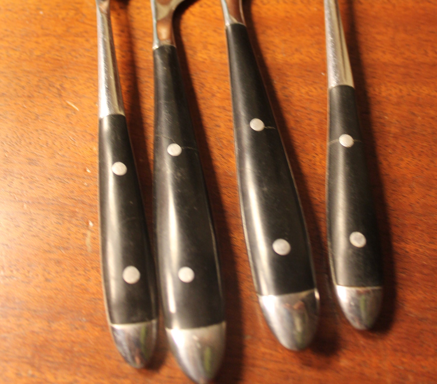 Vintage Flatware with Black Wood Handle and Two Rivets