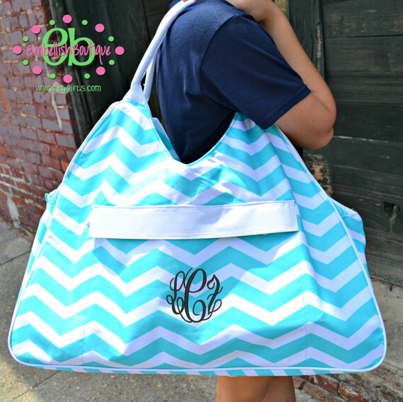 MONOGRAMMED Chevron Beach Bag - Personalized - Bridesmaid Gift - Large ...