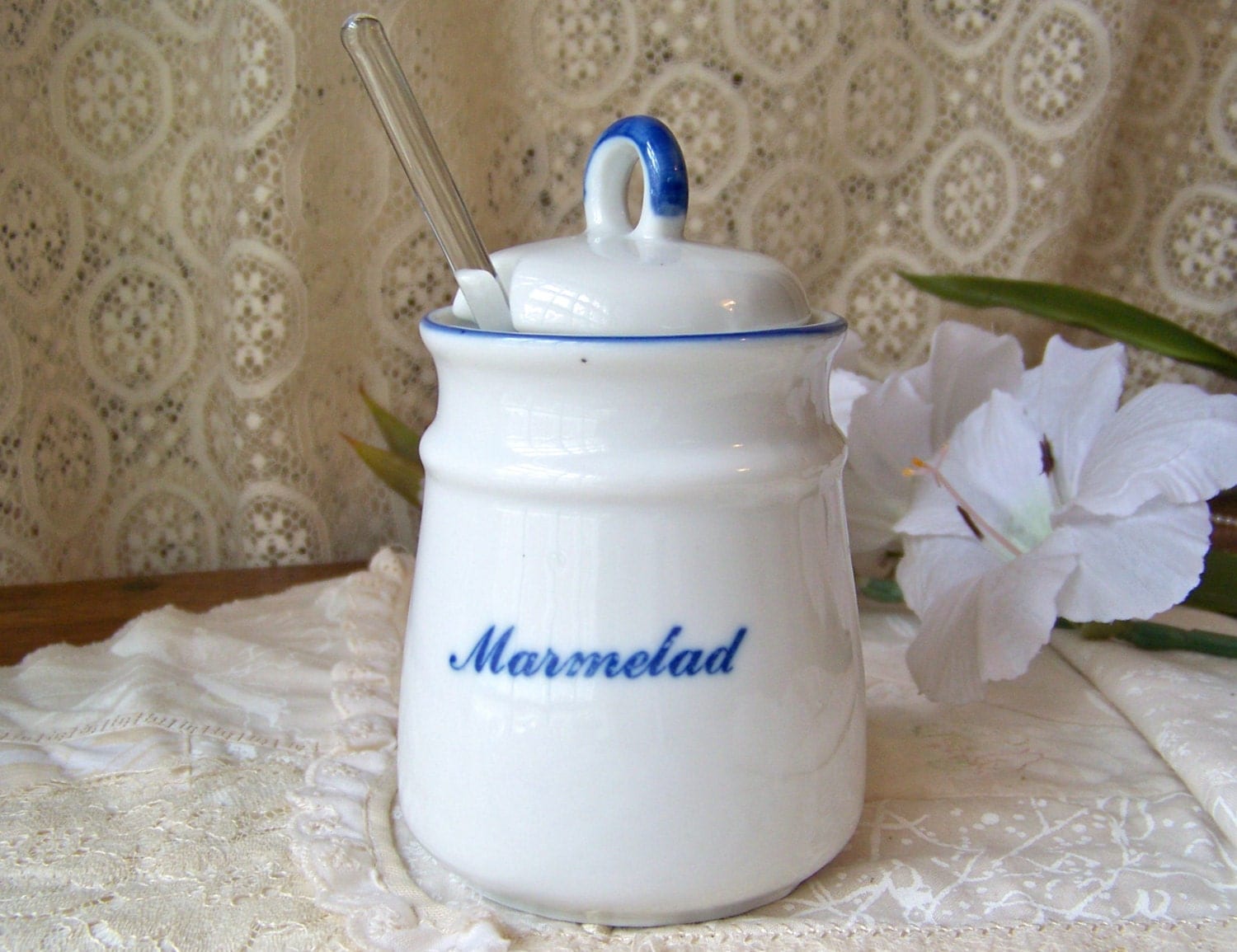 Vintage Marmalade Jar with Spoon Jam Jar Kitchen Jar Ceramic