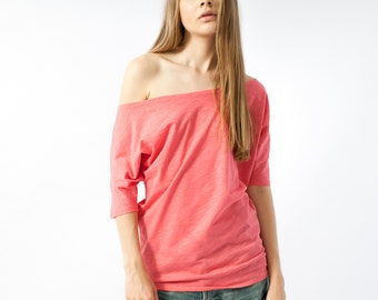 Off the shoulder top in coral, casual top for women