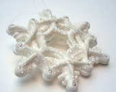 ON SALE Ornament Snowflake Unique Sugar White Hand Piped Royal Icing Glittered Christmas Winter Weddings Fun Holiday Decor Custom Cake Topp