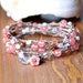 Bohemian crochet wrap bracelet, long necklace, boho chic, bohemian jewelry, brown, beige, pink, white, crystal, heart charm, flower dangle