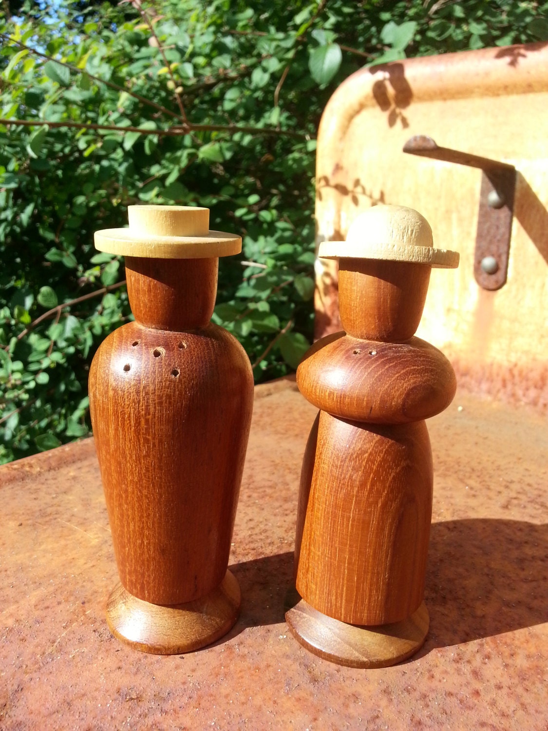 Vintage Danish teak wood salt pepper shakers.. Danish Modern Design