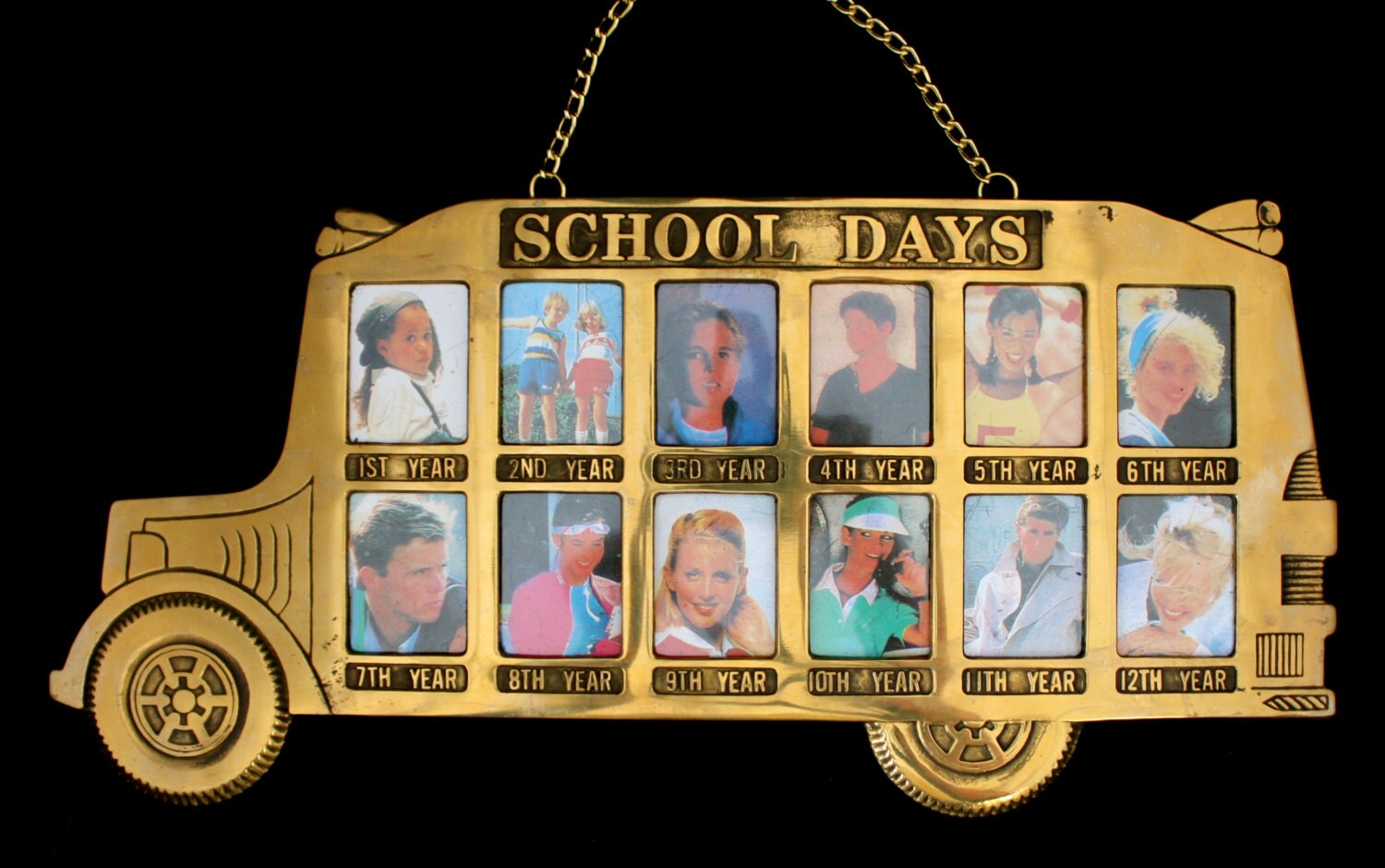 Vintage 1980 Brass School Bus Picture Frame Grades 1 Year 12