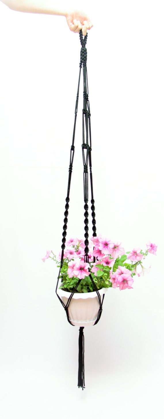 Indoor - Outdoor - 50 inches Black Plant Holder - 5mm - Thick Cord Hanging Planter Great Decor Idea - Сeiling Macrame Plant Hanger