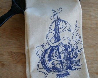 Garlic Cotton Tea Towel Screen Printed