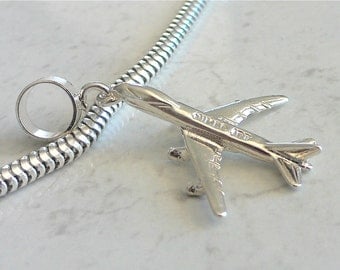 JUMBO JET AIRPLANE Sterling Silver Aircraft Charm Fits All Slide On Bracelets