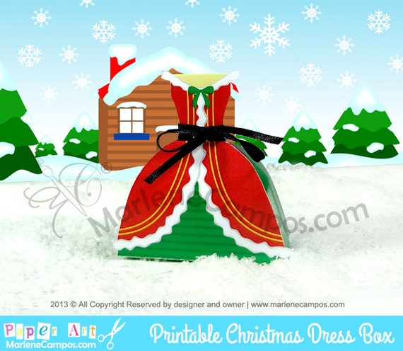 INSTANT DOWLOAD - Christmas Dress Favor Box, Christmas Gift, Printable Box, Christmas Decoration, Printable - by PaperArtbyMC Il_570xn