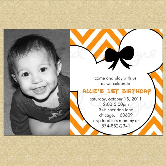 Mickey Mouse Chevron Orange Birthday Invitation - Any Age - Girl or Boy Il_570xn
