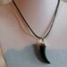 19" Black Horn Pendant Necklace with Grey Silk and White Cording