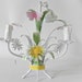 French Vintage Tole Chandelier daisies and pink butterflies/ Vintage Shabby Chic Cottage Romantic Elegant Whimsy