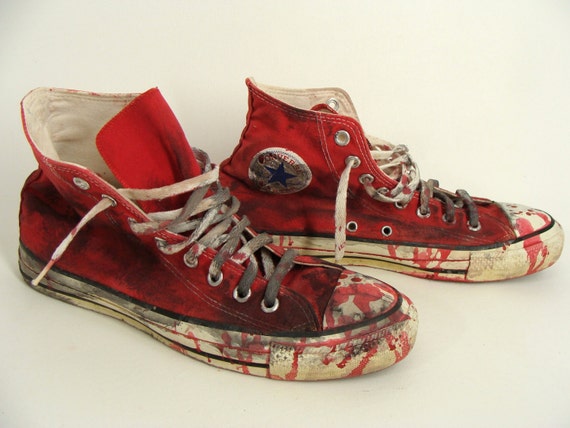 Custom Made Vintage Red ZOMBIE SHOES Chucks Converse All Stars