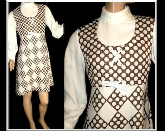 Vintage 1960s Dress Rockabilly Mad Man Retro Pinup Bombshell Corset Shift Brown Antique White Garden Party Dress