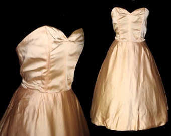 Vintage 1950s Dress Designer Harvey Berin Dress Strapless Femme Fatale Garden Party Mad Man Prom Pinup Bombshell
