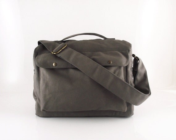 Messenger bag / laptop / men / light gray / canvas messenger