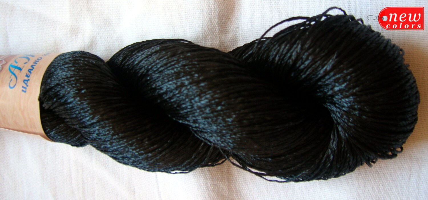 Viscose Silk Yarn. knitting and crochet lace yarn. color black (05