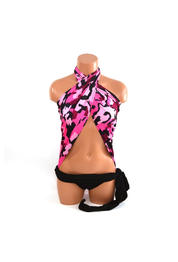 Medium Bathing Suit Wrap Around Swimsuit Pink Camouflage W