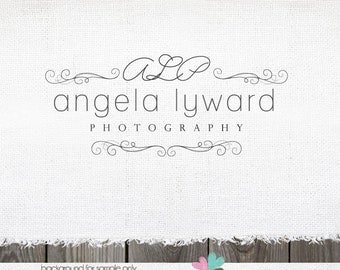 Premade Photography Logo - Hand drawn Swirls Frame & Intials Script Premade Logo for Photographer