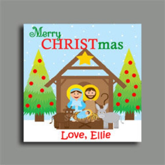 Personalized Christmas Manger Tags Printable or Printed with