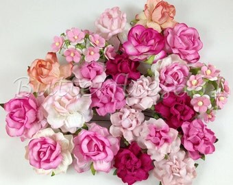 40 Mixed Size of Pink Handmade Mulberry Paper Flowers Wedding Roses