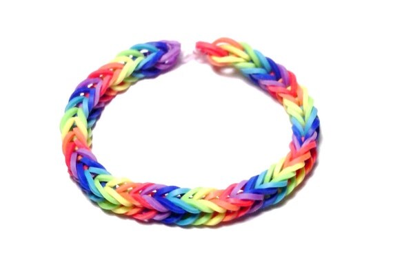 Items similar to Fishtail Rainbow Loom Bracelet, Rainbow Rubber Band ...
