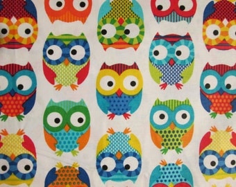 Hoot Owls Multi Colors White Cotton Fabric Fat Quarter Or Custom Listing