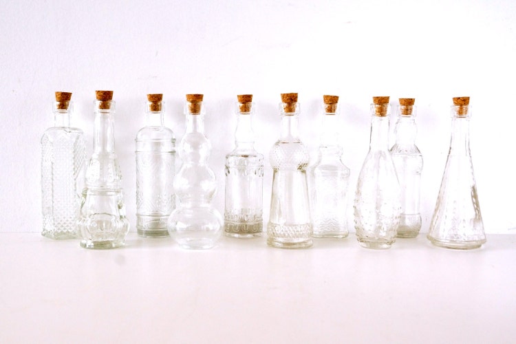 Decorative Clear Glass Bottles with Corks 5 tall Set by ThirdShift