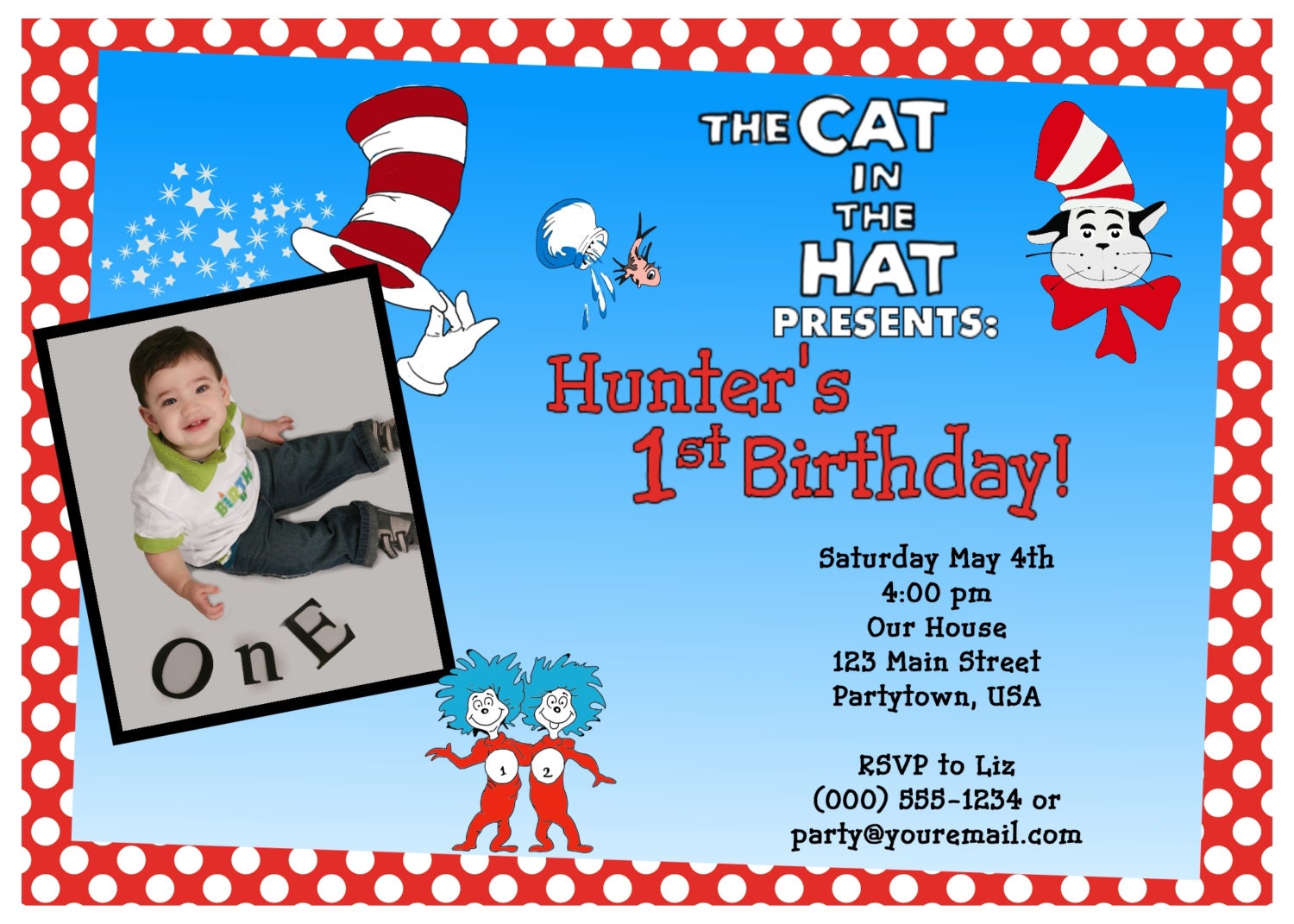 Customized Cat in the Hat Birthday Invitations