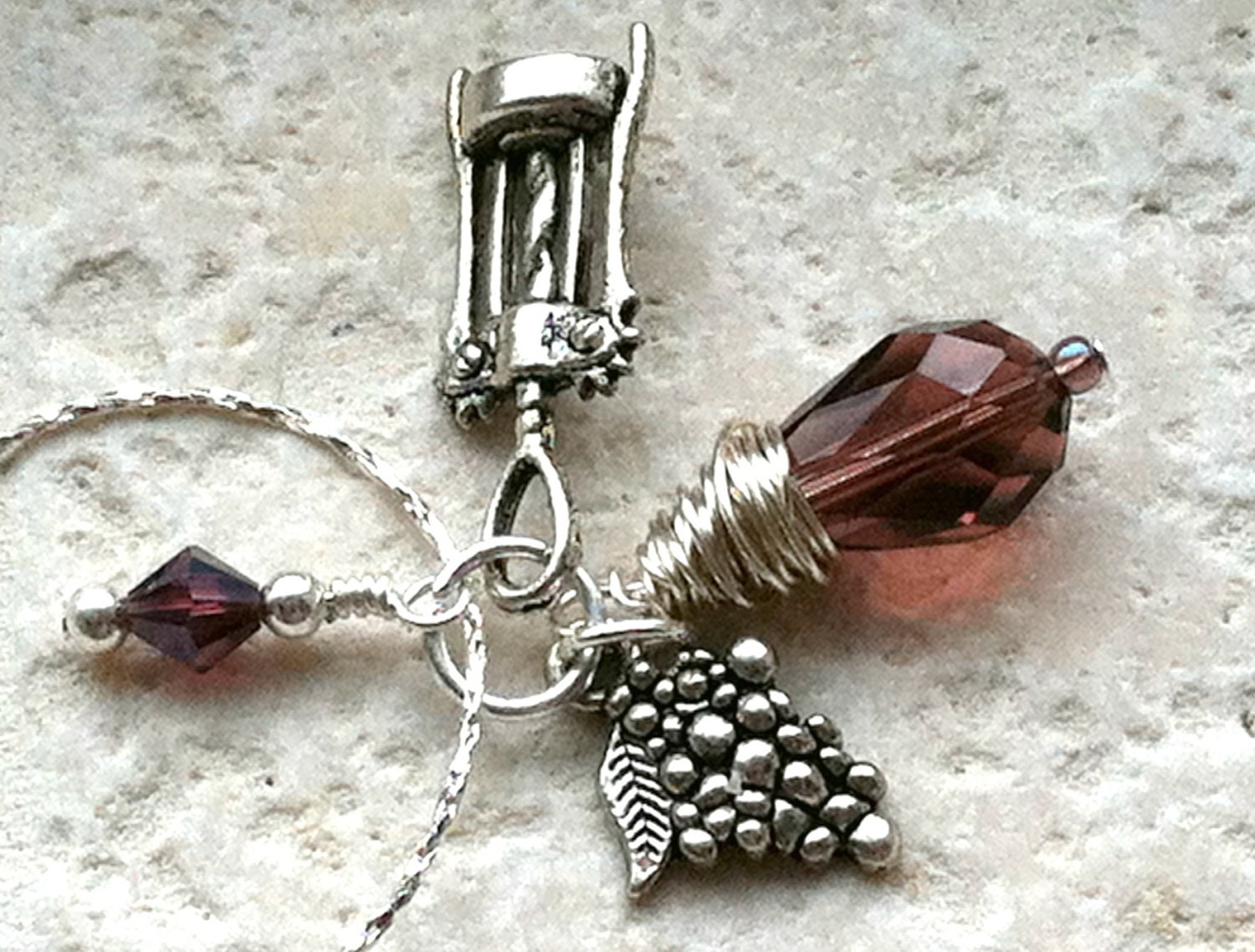 Wine Lovers Necklace Red Wine Crystal Brioulette by mizzeztee
