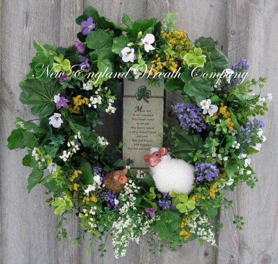 St Patrick’s Day Wreath. Shamrock, Irish Sheep, Irish Wreath, Spring Wreath, Floral Wreath, Woodland, Rustic Irish Décor