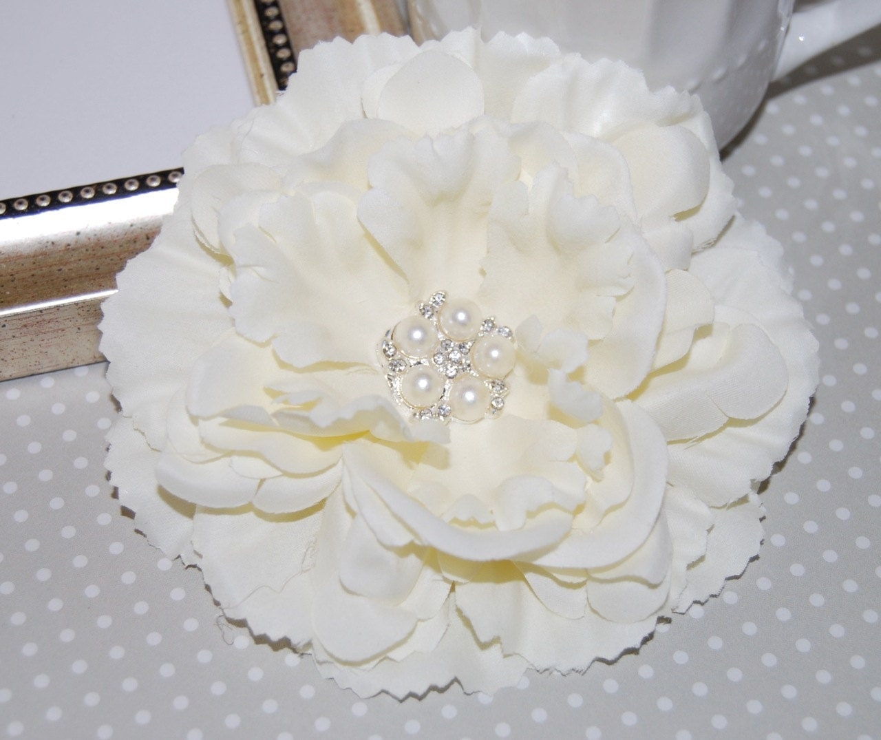 Ivory Cream Fabric Flowers Large 4.5 silk flower with