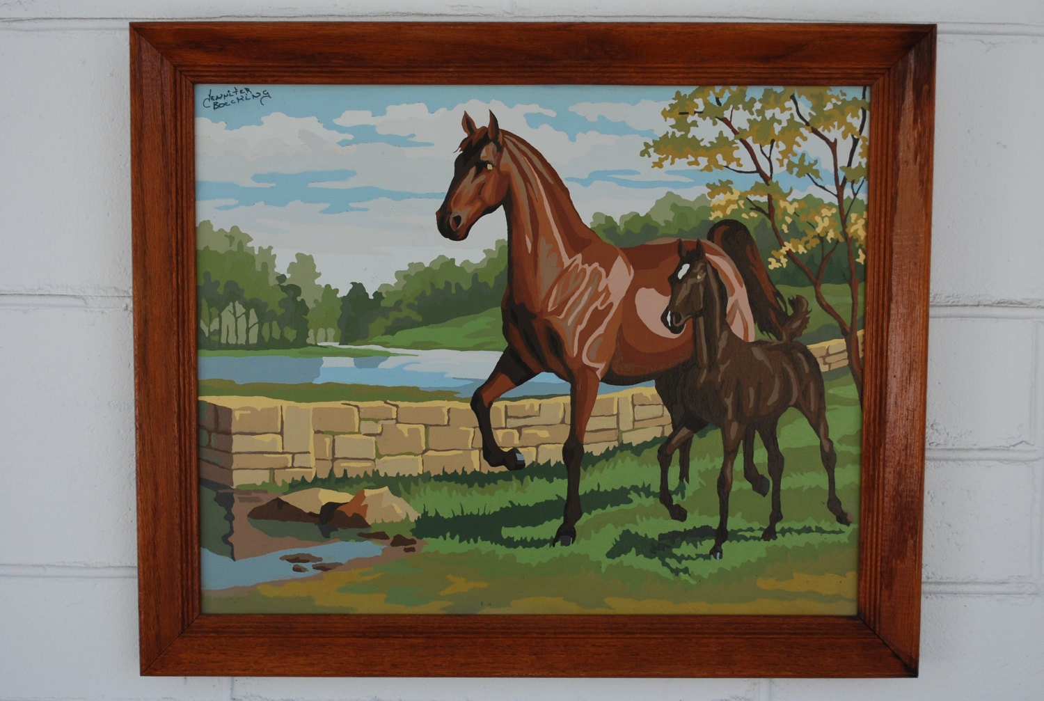 Vintage Horses paint by numbers oak framed
