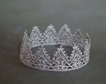 Newborn Crown, Baby Hand painted Silver Lace Crown, Newborn Photography Prop, Lace Crown, Baby Crown