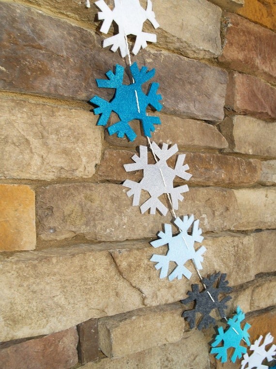 Felt Snowflake Garland Bunting in Blues and Grays