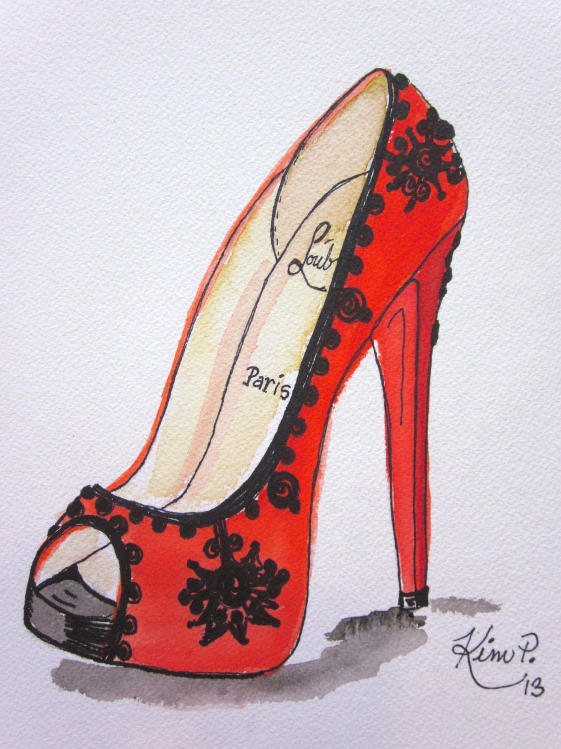 Fashion illustration: louboutin inspired shoe sketch red