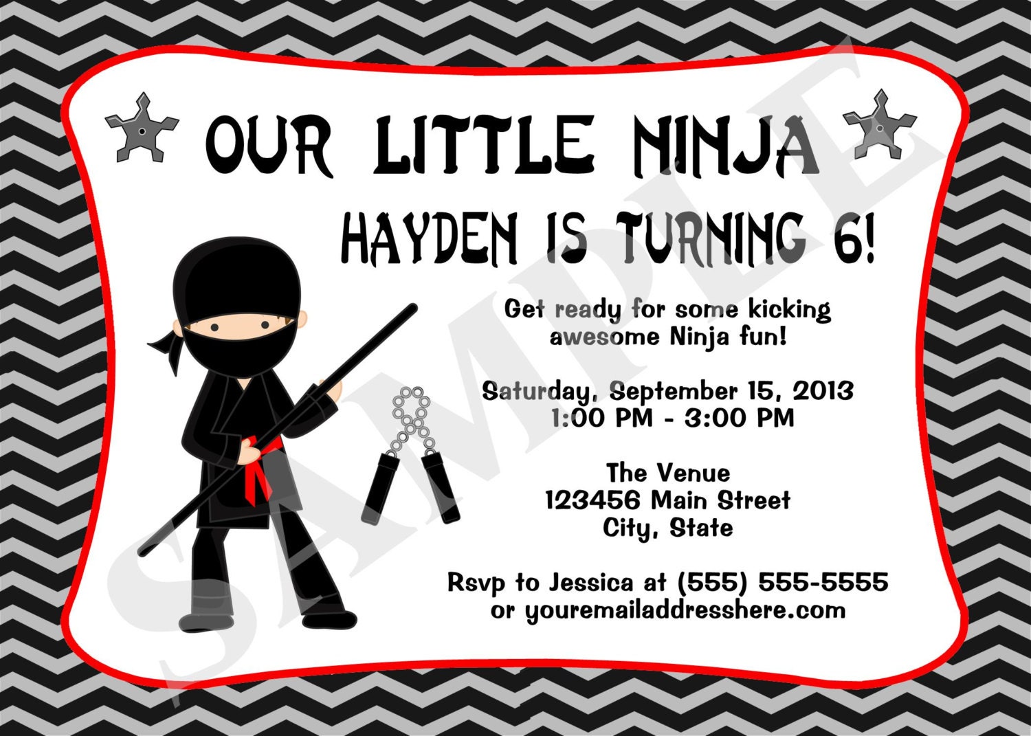 Printable Ninja Birthday Party Invitation Digital File