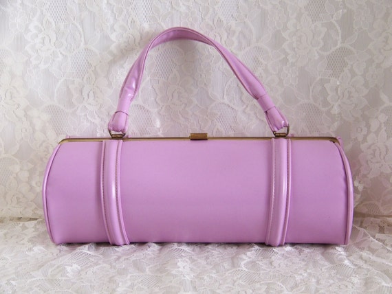 Vintage 60's Lavender Purse Handbag Unique Barrel Shape