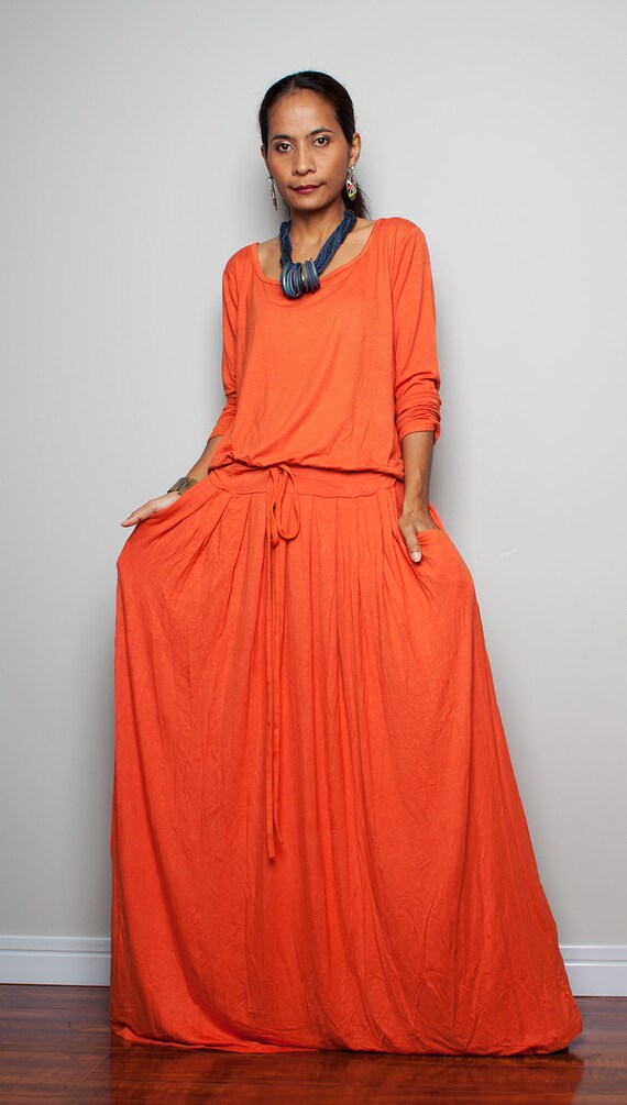 PLUS SIZE Maxi Dress Brick Orange Long Sleeve dress
