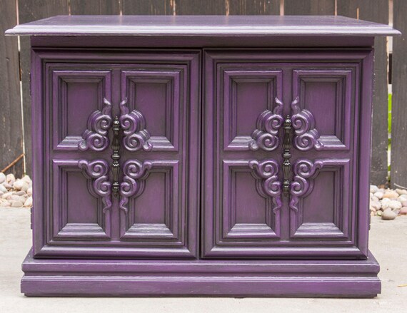 Items similar to Refinished Vintage Purple Side Table on Etsy