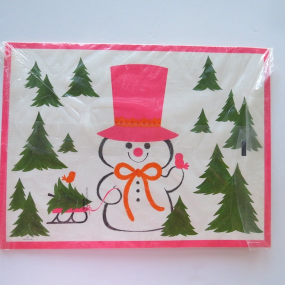 Vintage Paper Placemats by Hallmark Christmas Snowman