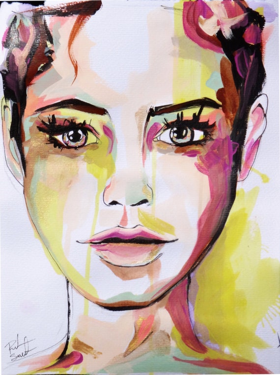 Items similar to Bright colorful Original Portrait Watercolor Painting ...