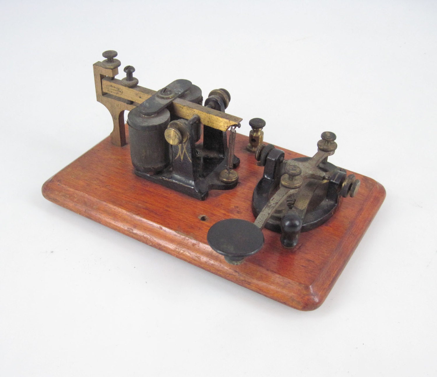 Antique Telegraph Key And Sounder Telegraphy Station On