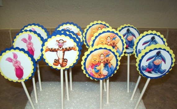 12 Winnie the Pooh Cupcake Toppers/ Pigglet/ Tigger/ Birthday Party/ Cake Toppers