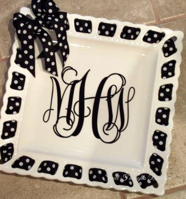 Personalized 12 Square Ribbon Plate Monogrammed Ribbon