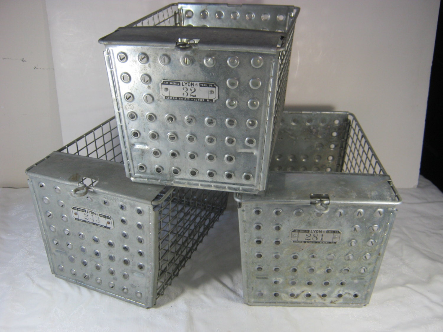 Vintage LOCKER BASKET School Gym Wire STORAGE Galvanized Metal