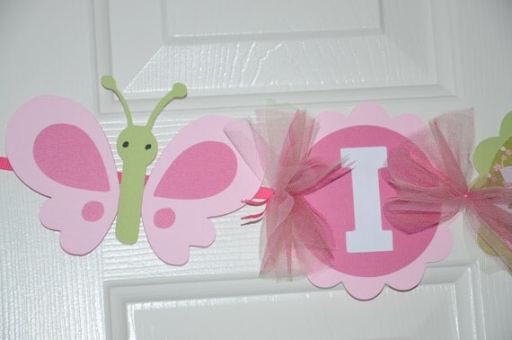 Butterfly I am 1 Banner, Birthday Party, Butterfly Birthday, Butterfly, Hot Pink 1st Year Party, Butterfly Highchair Banner Il_570xn