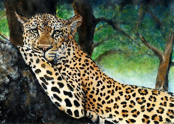 Leopard in the Trees Original Acrylic Painting by Ghirardelli